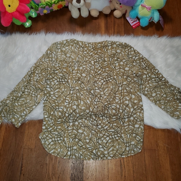 Michael Kors Brown and Cream Textured Blouse with Long Sleeves - Picture 9 of 10